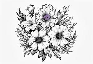 Simple Tattoo  of larkspur, carnation, violet,  daisy tattoo idea