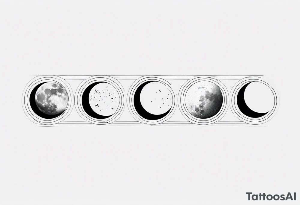 Strip of Moon phases in horizontal line, floral tattoo idea