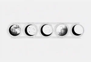 Strip of Moon phases in horizontal line, floral tattoo idea