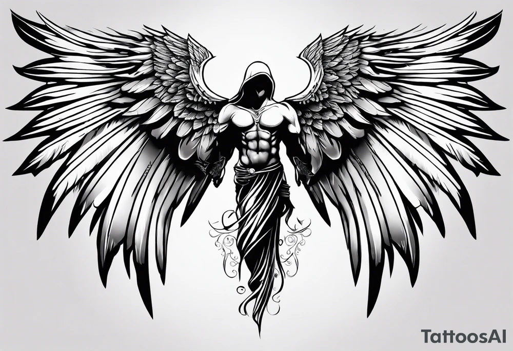 half angel half death wings open tattoo idea