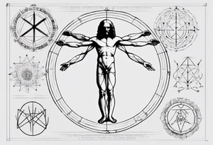 Leonardo da Vinci, Vitruvian man with emphasis on geometry tattoo idea