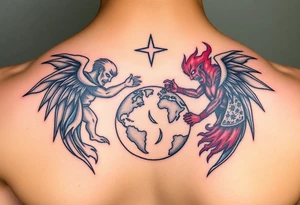 Heaven and hell fighting each other on earth tattoo idea