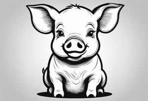 cute pig or piglet that contains text: "friends not food" 

only very thin lines. no shading. black and white only tattoo idea