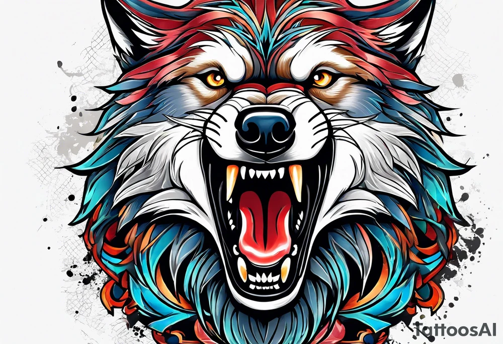 a wolf roaring tattoo idea