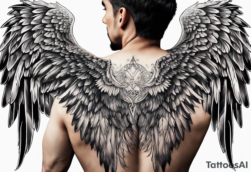 man with angel wing tattoo idea