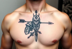 chest japan theme knight with arrow tattoo idea