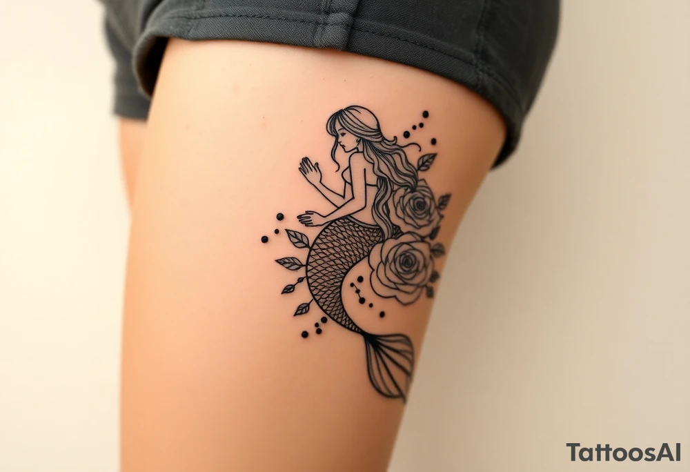 mermaid and sea flowers roses tattoo idea
