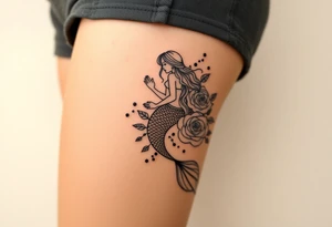 mermaid and sea flowers roses tattoo idea