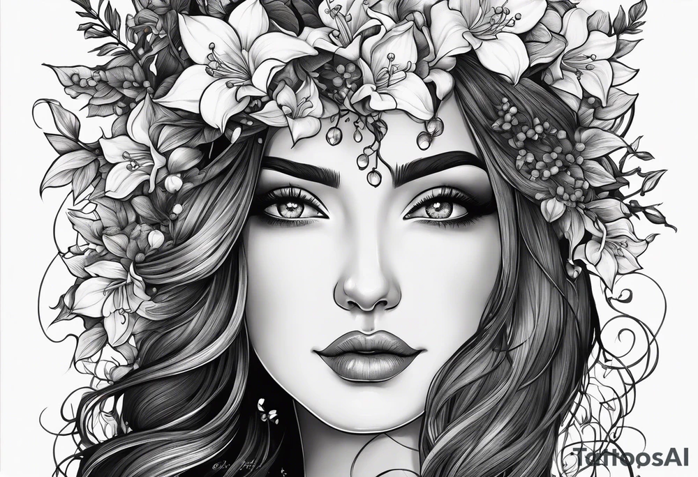 Vines and Lilly of the Valley and Larkspur flowers and the words ALL THE THINGS. EVERYWHERE. tattoo idea