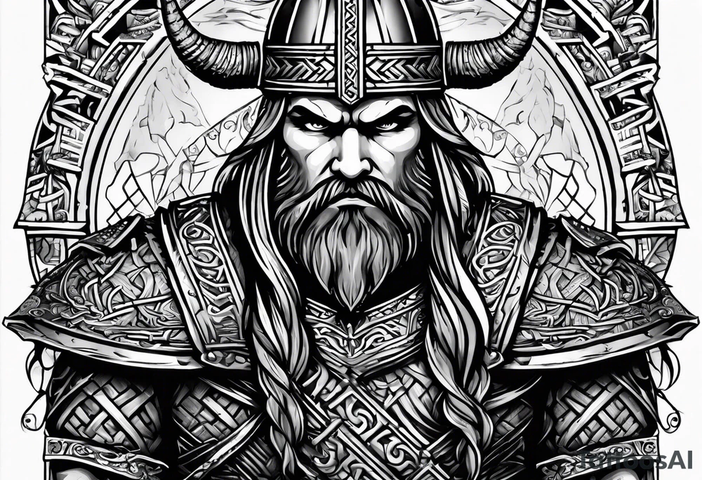 The Viking is standing at the bottom of the stairs to the valhalla. tattoo idea