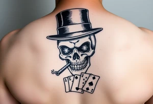 skull with top-hat,cigar in his mouth and playing cards. tattoo idea