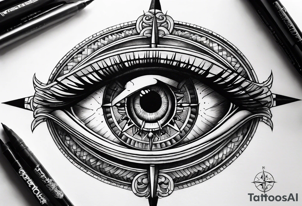 Eyes in the middle of a compass tattoo idea