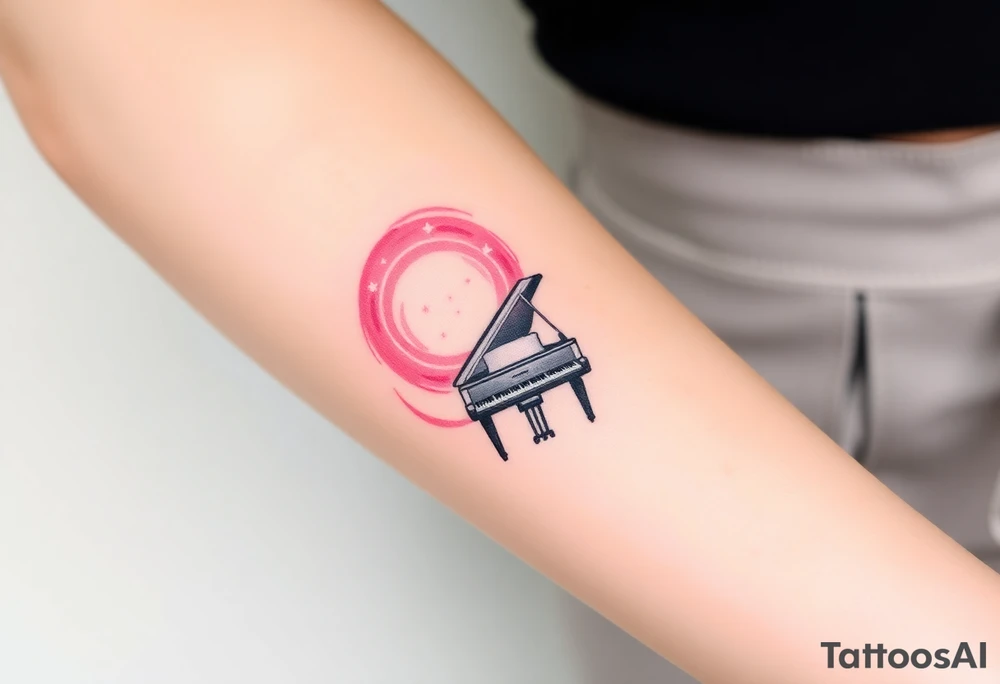 grand piano under the stars swirl pink pallete tattoo idea