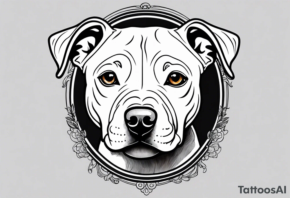 "A small, highly detailed tattoo design of an adorable Pitbull puppy, focusing on its expressive eyes and gentle facial features. The tattoo should capture the puppy's soft fur, with a slight smile and floppy ears, giving it a cute and friendly appearance. The design should be minimalistic and fine-lined, with realistic shading to emphasize the microrealistic style." tattoo idea