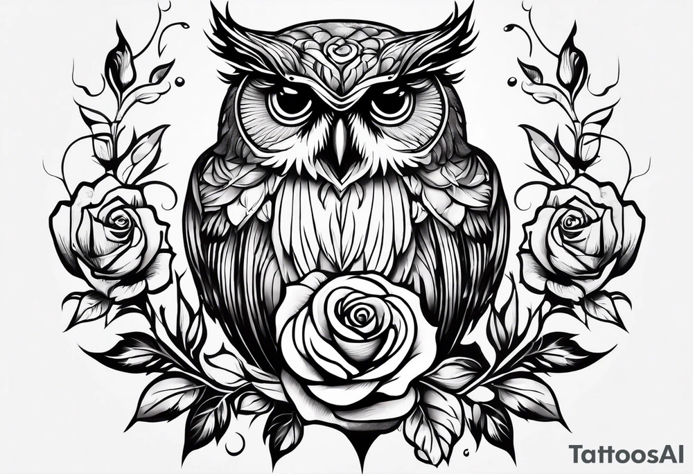 An owl, a rose, “but the greatest of these is love” tattoo idea