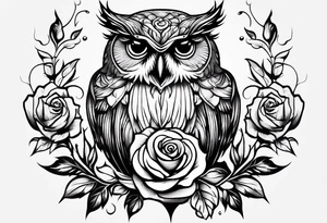 An owl, a rose, “but the greatest of these is love” tattoo idea