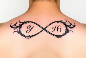 Infinity sign couple tattoos with initials in it tattoo idea
