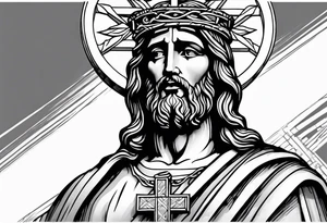 Jesus statue holding cross back tattoo idea