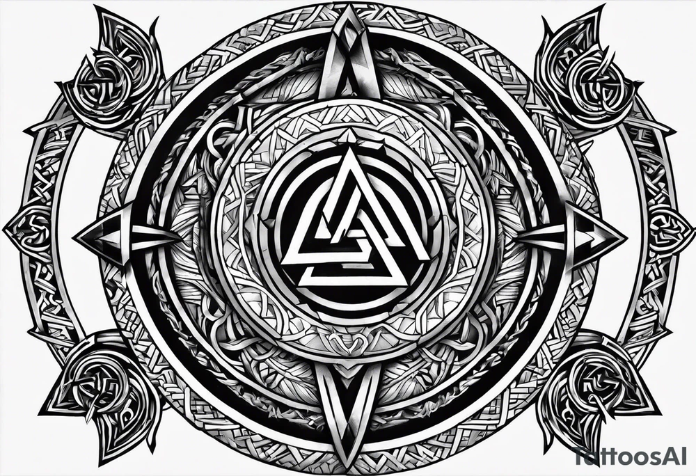 Valhalla  round 
shield axe sword valknut tattoo idea