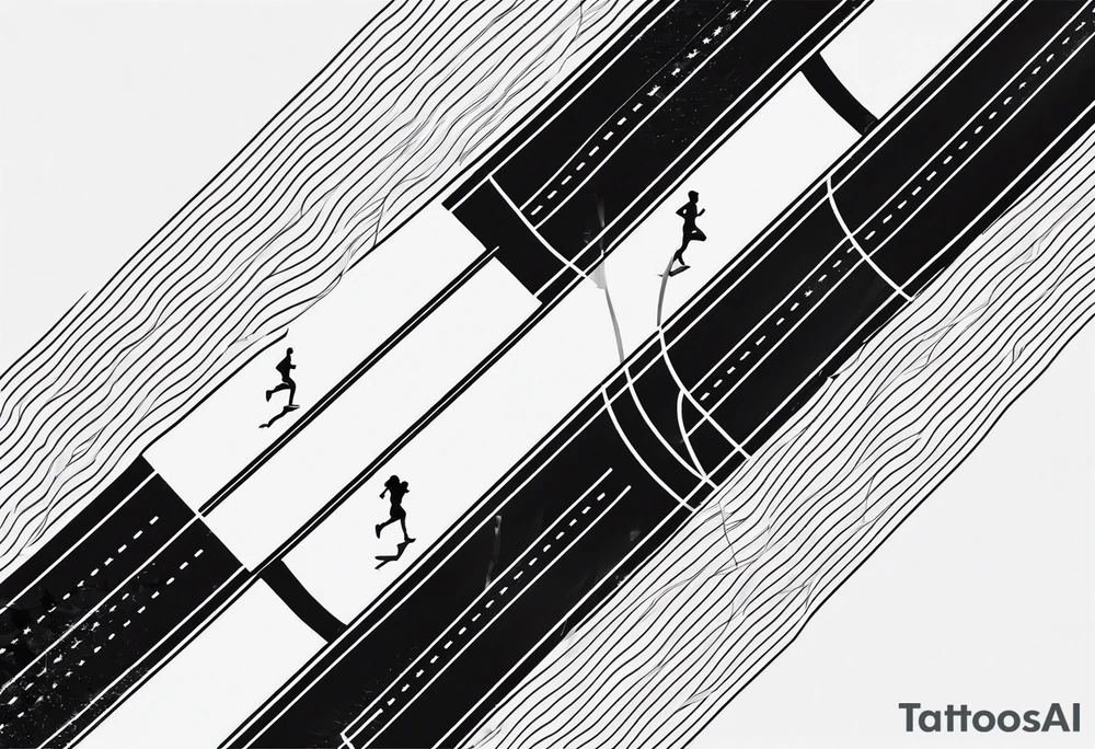 A thin lined 400m running track outline showing all 9 lanes 

The whole outline of the full running track from a birdseye view of it tattoo idea