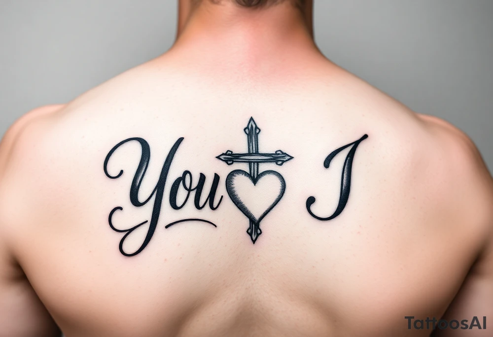 You and I together with a cross and a heart integrated into the design tattoo idea