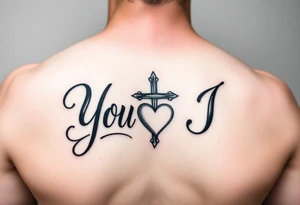 You and I together with a cross and a heart integrated into the design tattoo idea