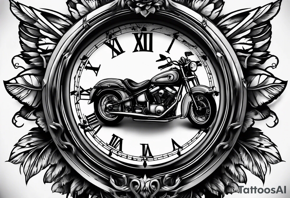 clock with motocycle tattoo idea