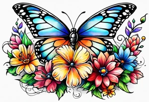 Colorful flowers and butterflies half arm sleeve tattoo idea