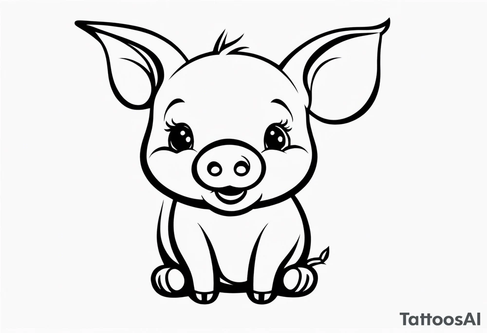 very cute happy piglet.
outline only.
black and white only.
only show the piglet. no extra lines or decoration.
no black shading.
dont make the ears too big.
draw very thin lines

should look like a tattoo that will only take 15 minutes to draw tattoo idea