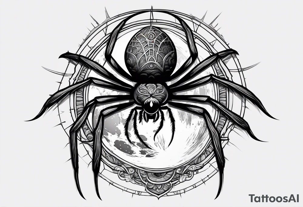 spider with hangin down moon tattoo idea