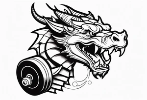 Dragon biting a dumbbell tattoo idea