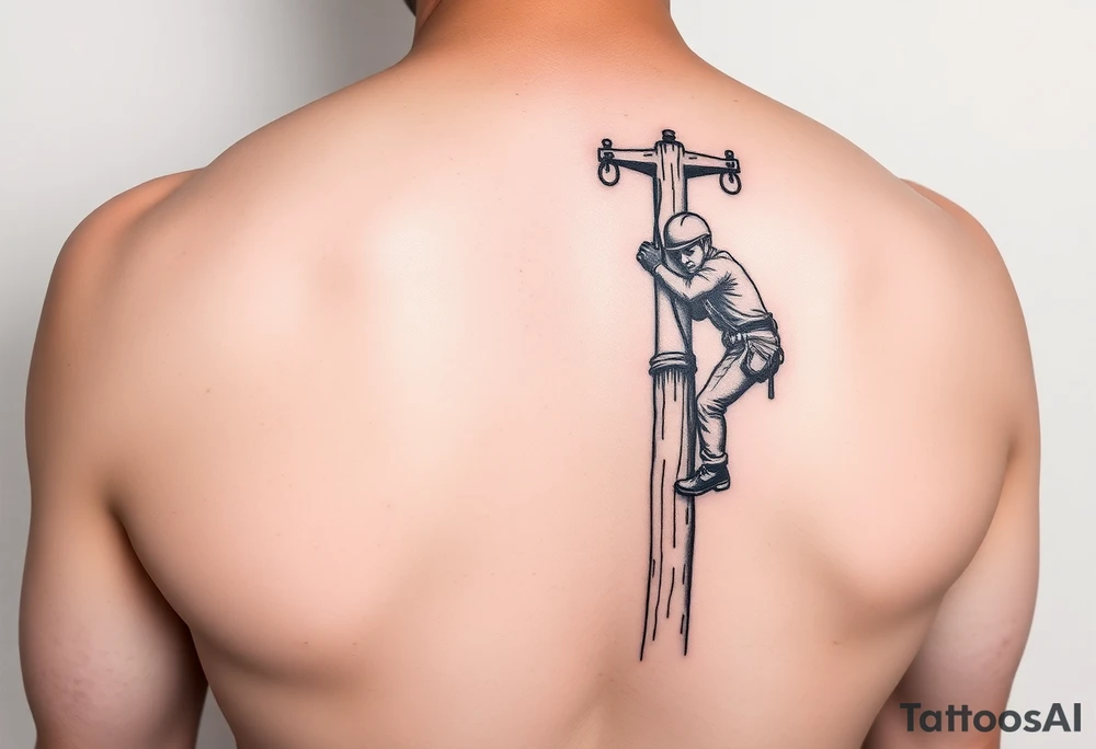 power lineman climbing a wooden 12kv pole tattoo idea
