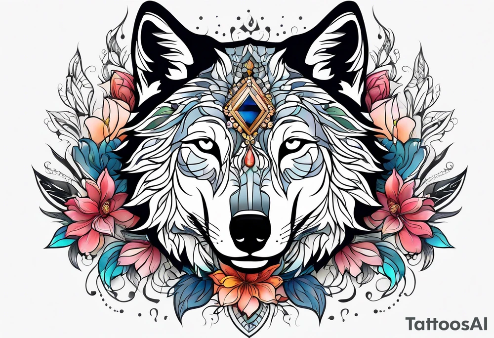 Wolf céleste, flower tattoo idea