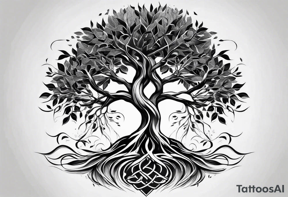 tree of life with long vertical roots
3 line triangles behind tattoo idea