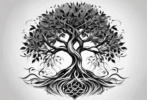 tree of life with long vertical roots
3 line triangles behind tattoo idea