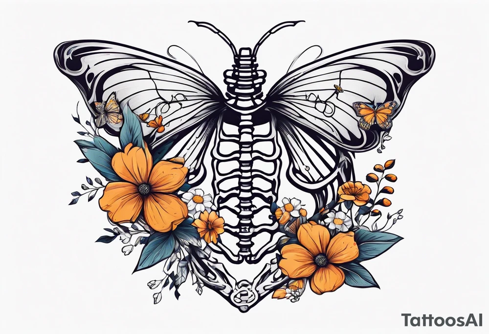 rib cage skeleton 
with flowers and butterflies
simple design minimal sketch tattoo idea