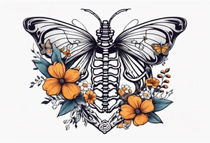rib cage skeleton 
with flowers and butterflies
simple design minimal sketch tattoo idea