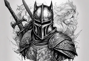 Gory dark fantasy knight wounded tattoo idea