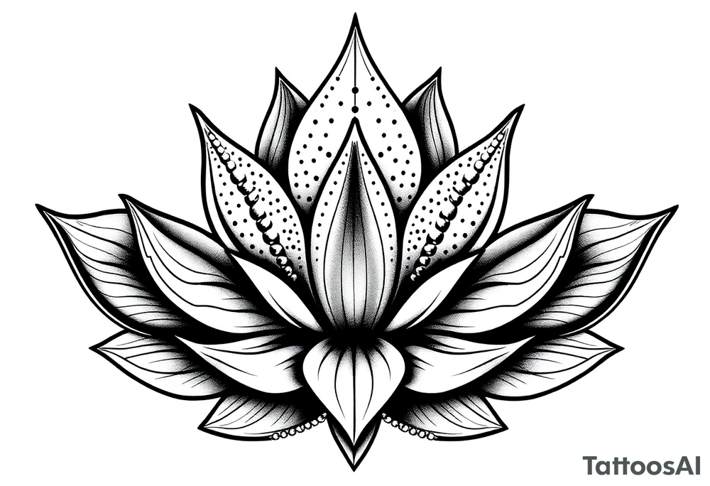 Lotus flower with dotwork chains tattoo idea