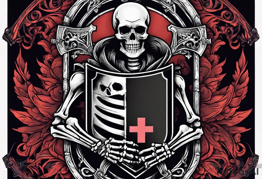 skeleton holding a shield with a cross on it tattoo idea
