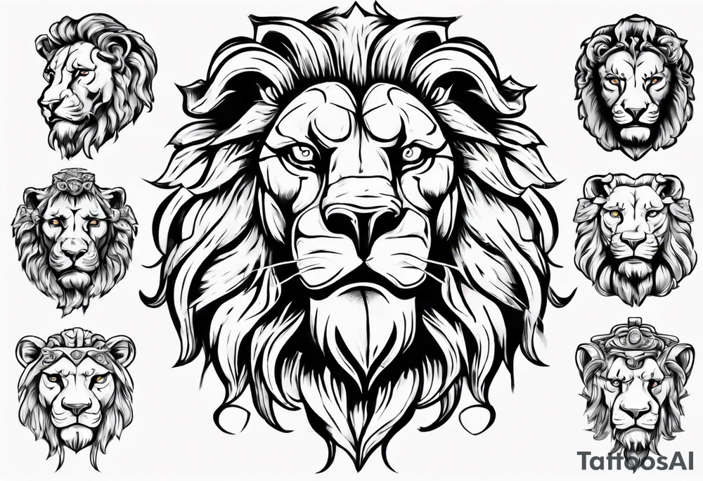 Roman ancient lion face statue tattoo idea