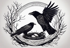 raven and osprey sharing nest tattoo idea