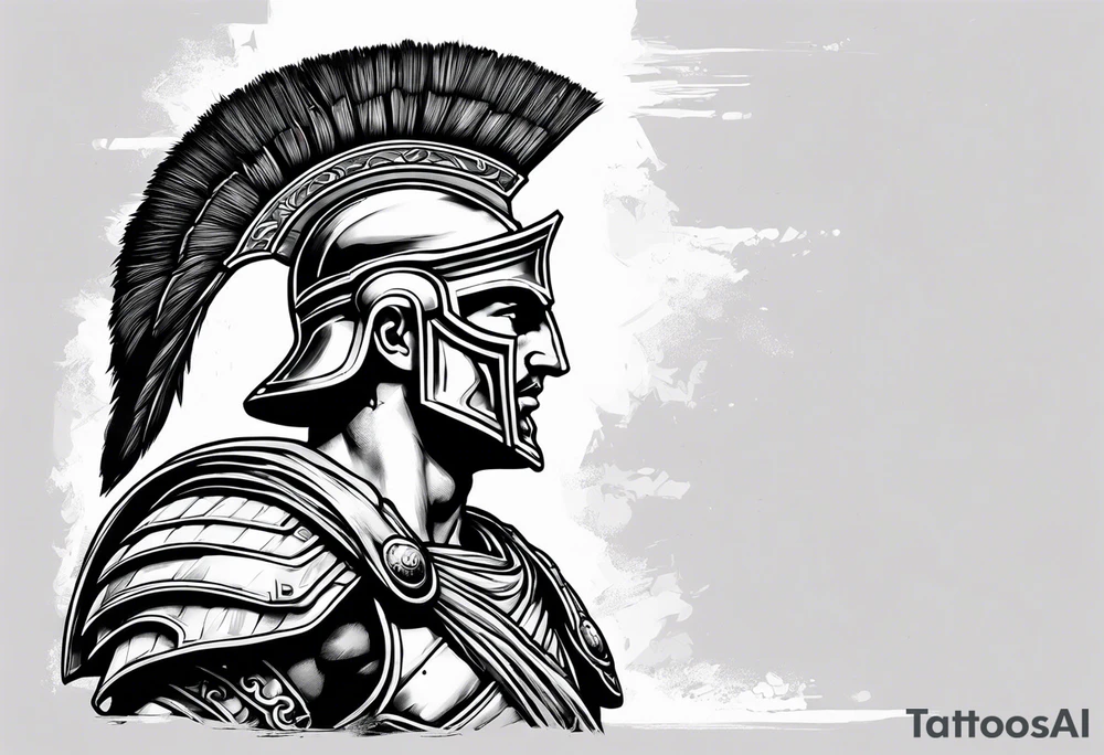 Side profile Spartan Solider ancient roman city far away tattoo idea