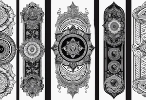 Forearm sleeve tattoo based around Sanskrit Om symbol tattoo idea
