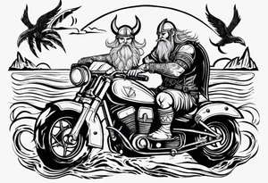 Viking riding a motorcycle along the beach tattoo idea