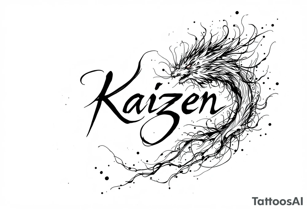 Chest tattoo with the word and drawing Kaizen tattoo idea