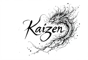 Chest tattoo with the word and drawing Kaizen tattoo idea