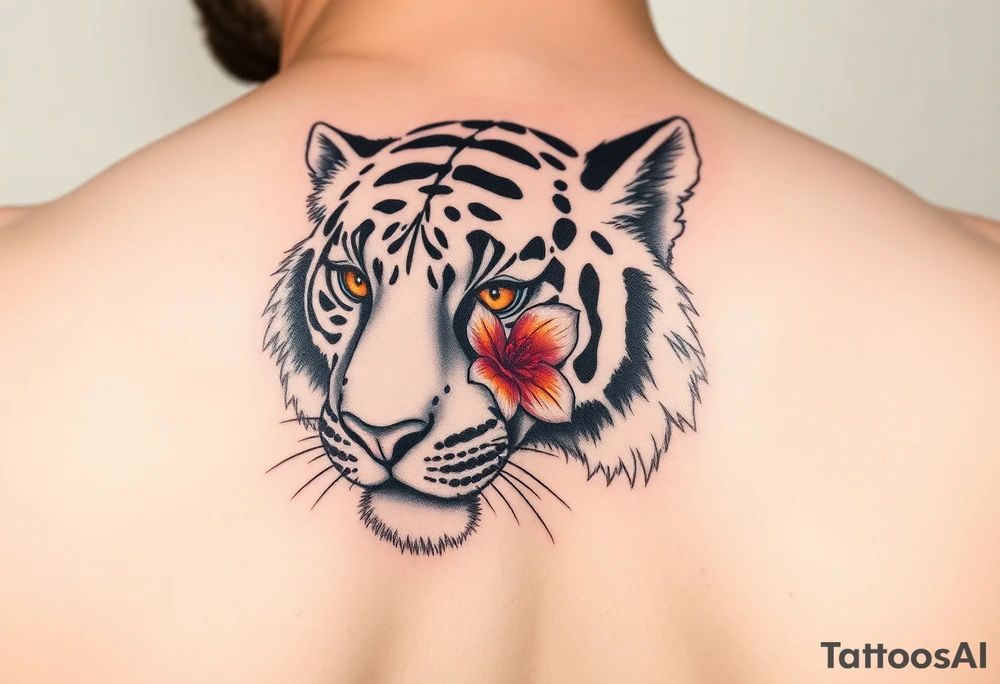 tiger with flower in the pupil of the eye bright colors tattoo idea