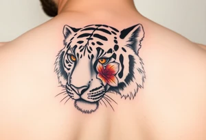 tiger with flower in the pupil of the eye bright colors tattoo idea