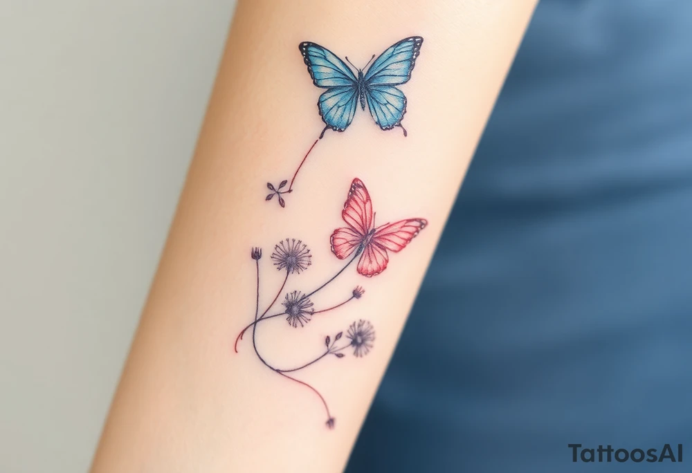 ethereal butterflies with vines of dandelions tattoo idea